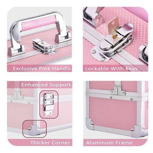 Makeup Train Case Cosmetic Box 10 Inches Jewelry Organizer Professional 3 Tiers - Picture 6 of 6